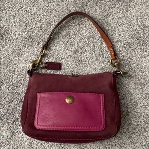 Coach Two-Tone Burgundy and Pink Suede Shoulder Bag